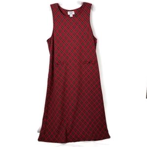 Westbound Petites Red Plaid Pull Over Sleeveless Jumper Midi Dress Large…